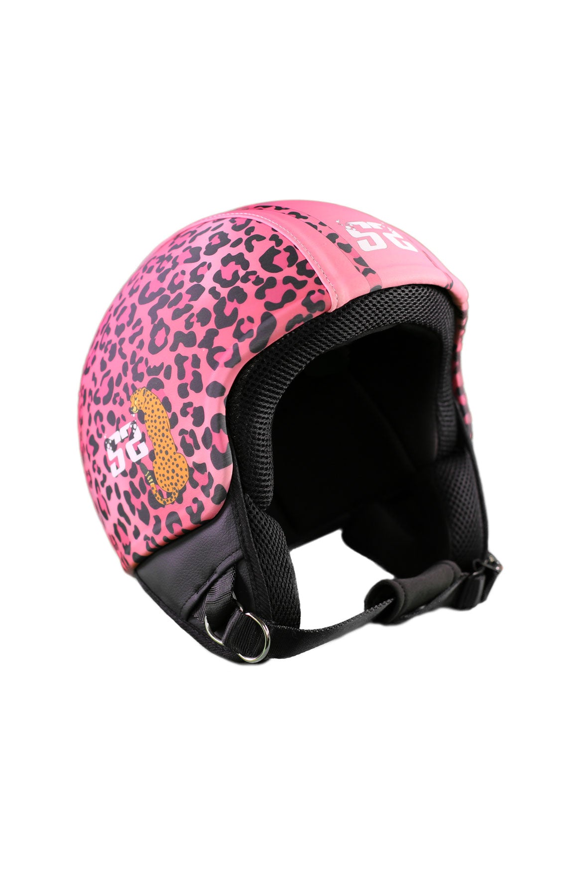 casco senza visiera leopardato rosa 