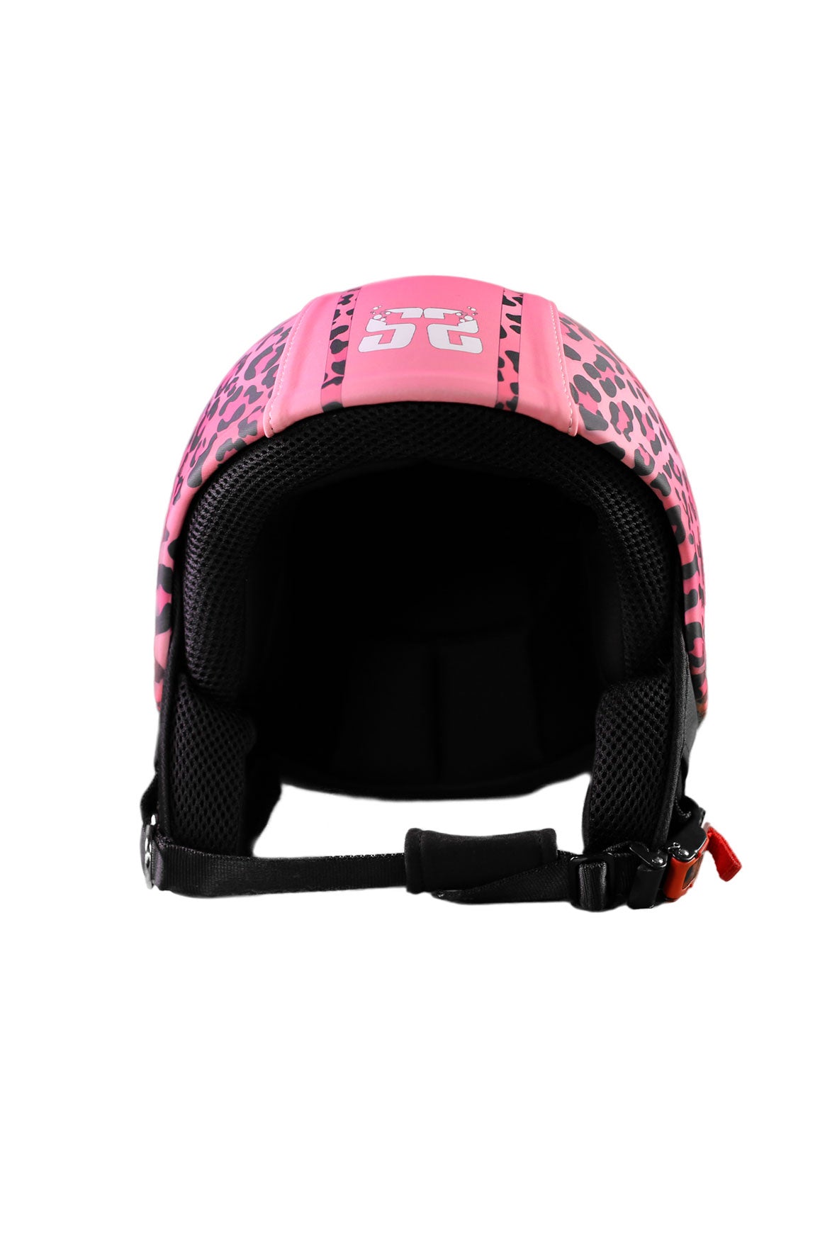 casco senza visiera leopardato rosa  avanti