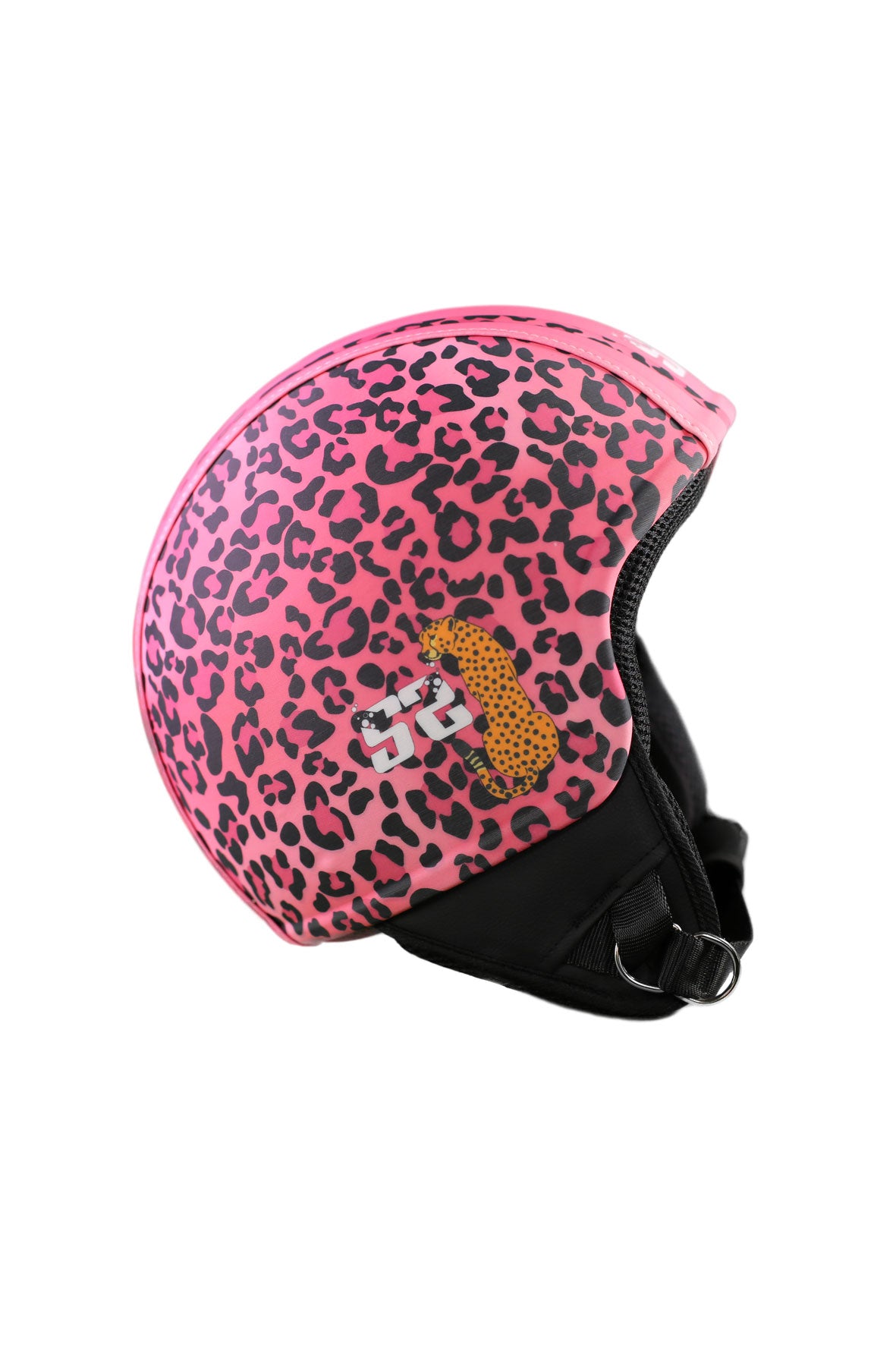 casco senza visiera leopardato rosa  lato destro