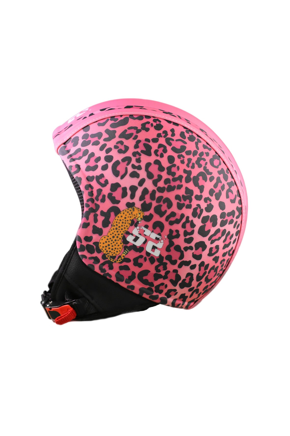 casco senza visiera leopardato rosa lato sinistro