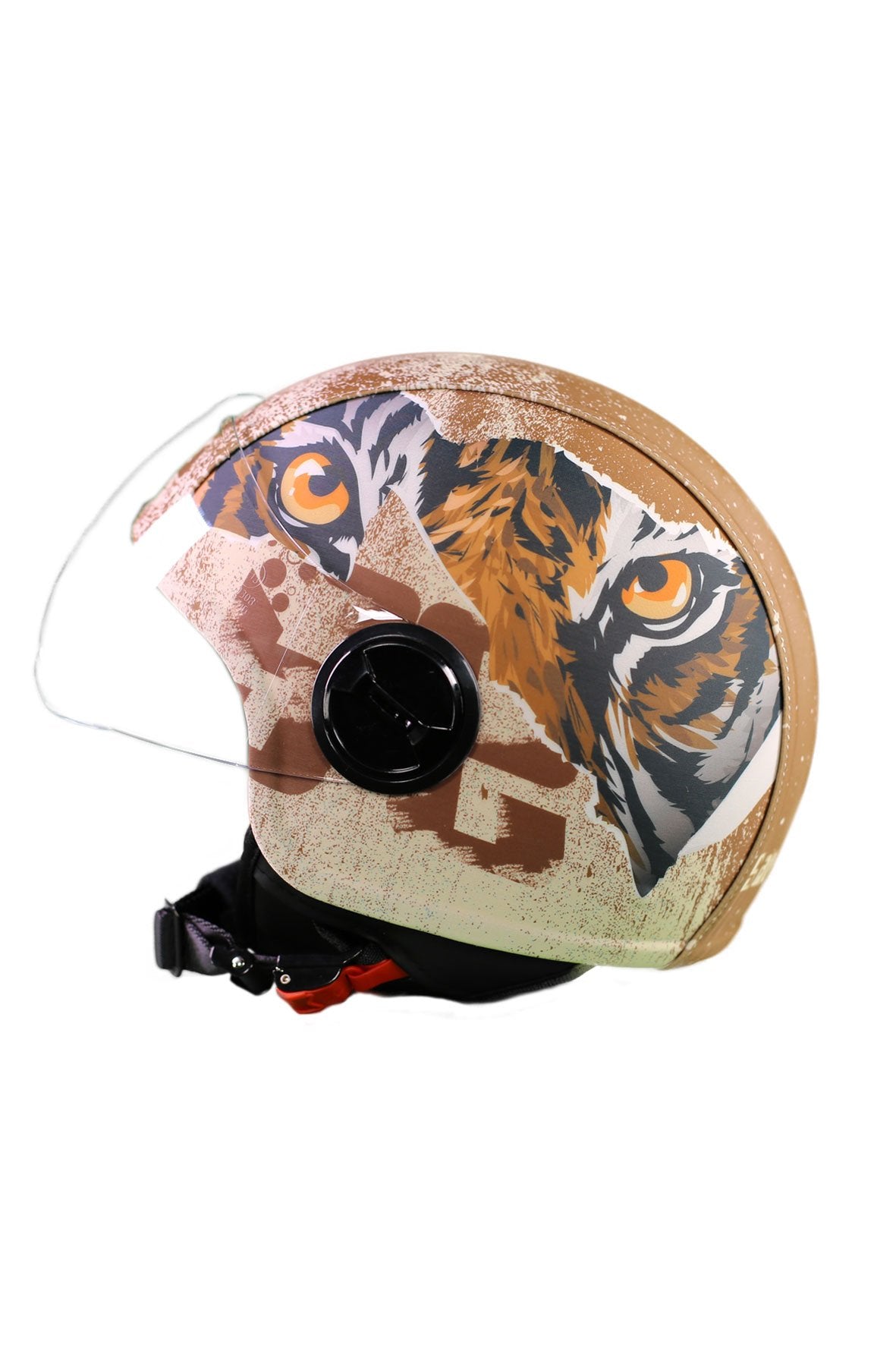 casco demi jet sauerstoff tigre marrone lato sx