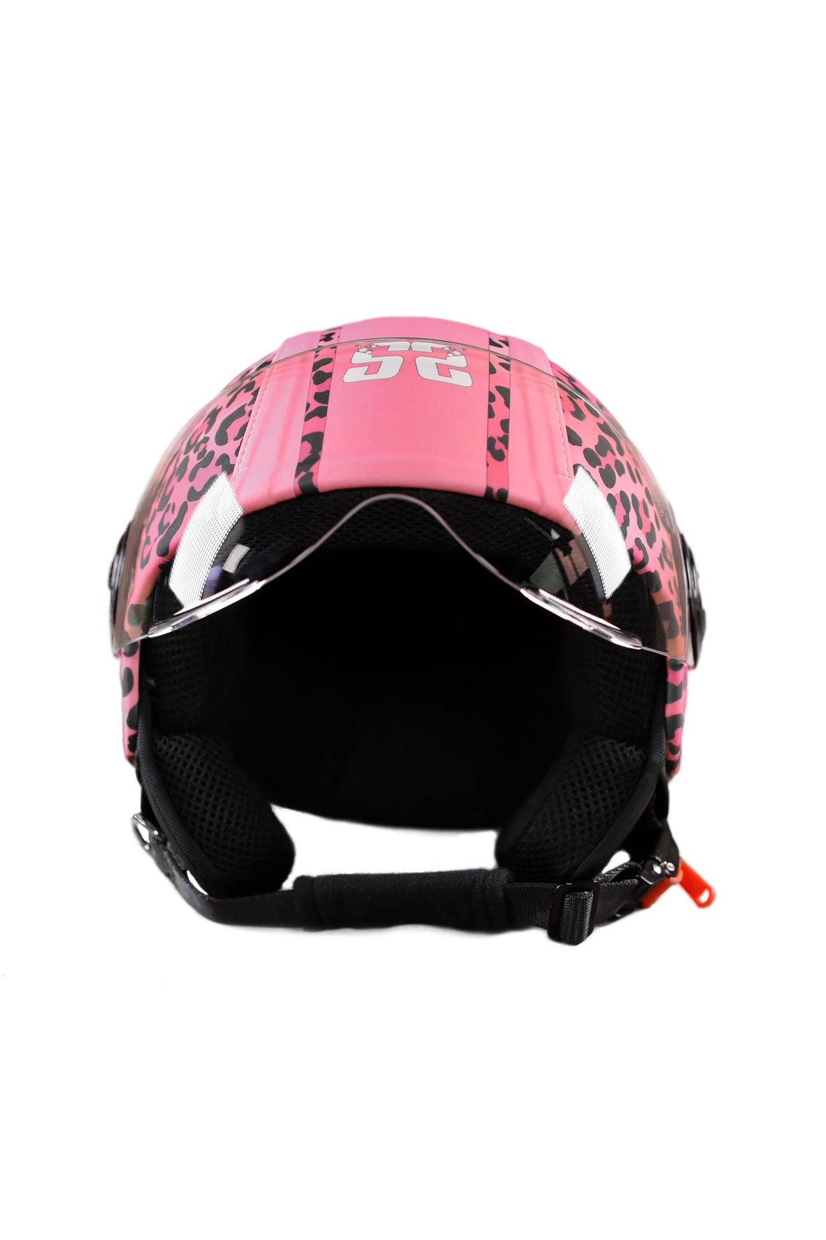 casco demi jet sauerstoff leopardato rosa avanti