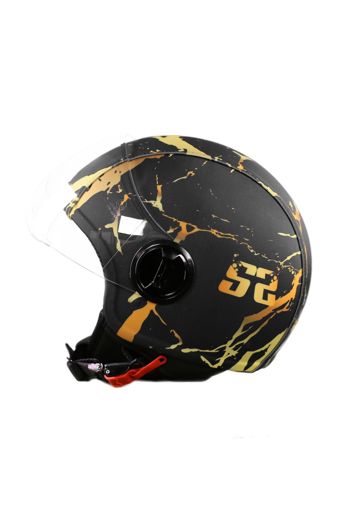 casco demi jet sauerstoff marble nero e oro lato sx