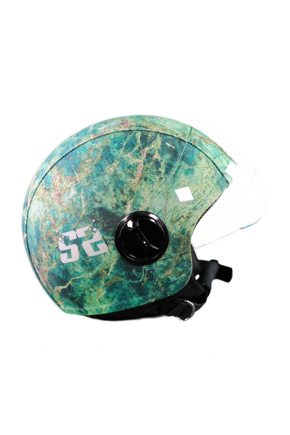 casco demi jet sauerstoff marble verde e oro lato dx