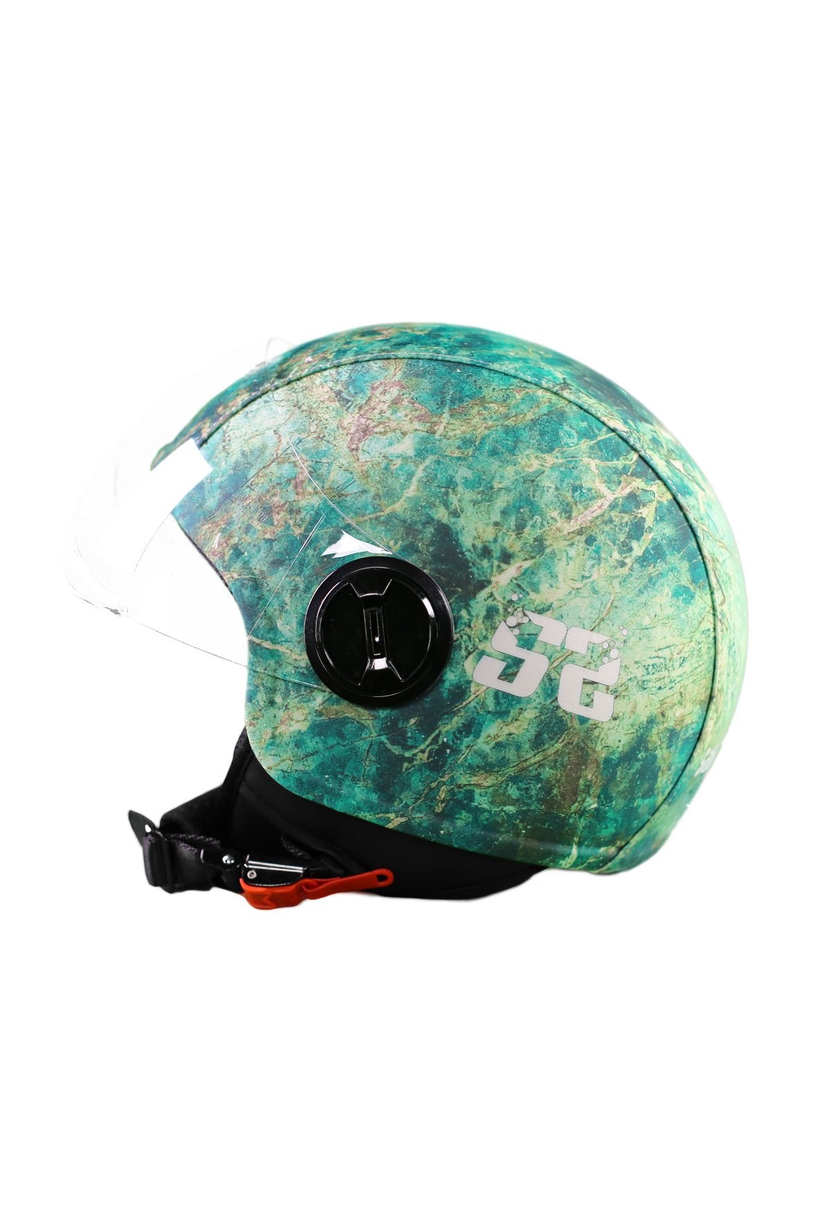 casco demi jet sauerstoff marble verde e oro lato sx