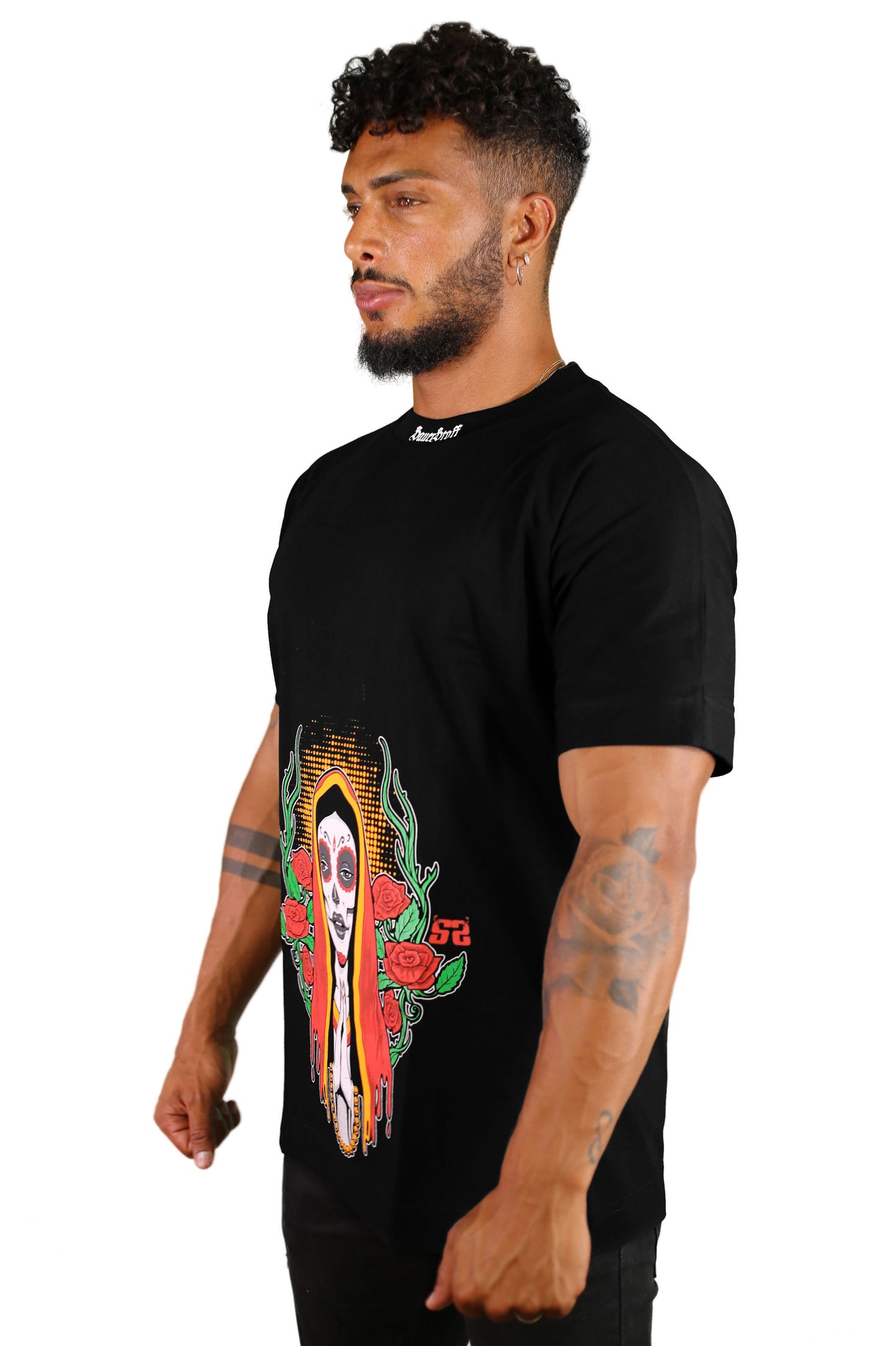 sauerstoff t shirt nera santa muerte disegno