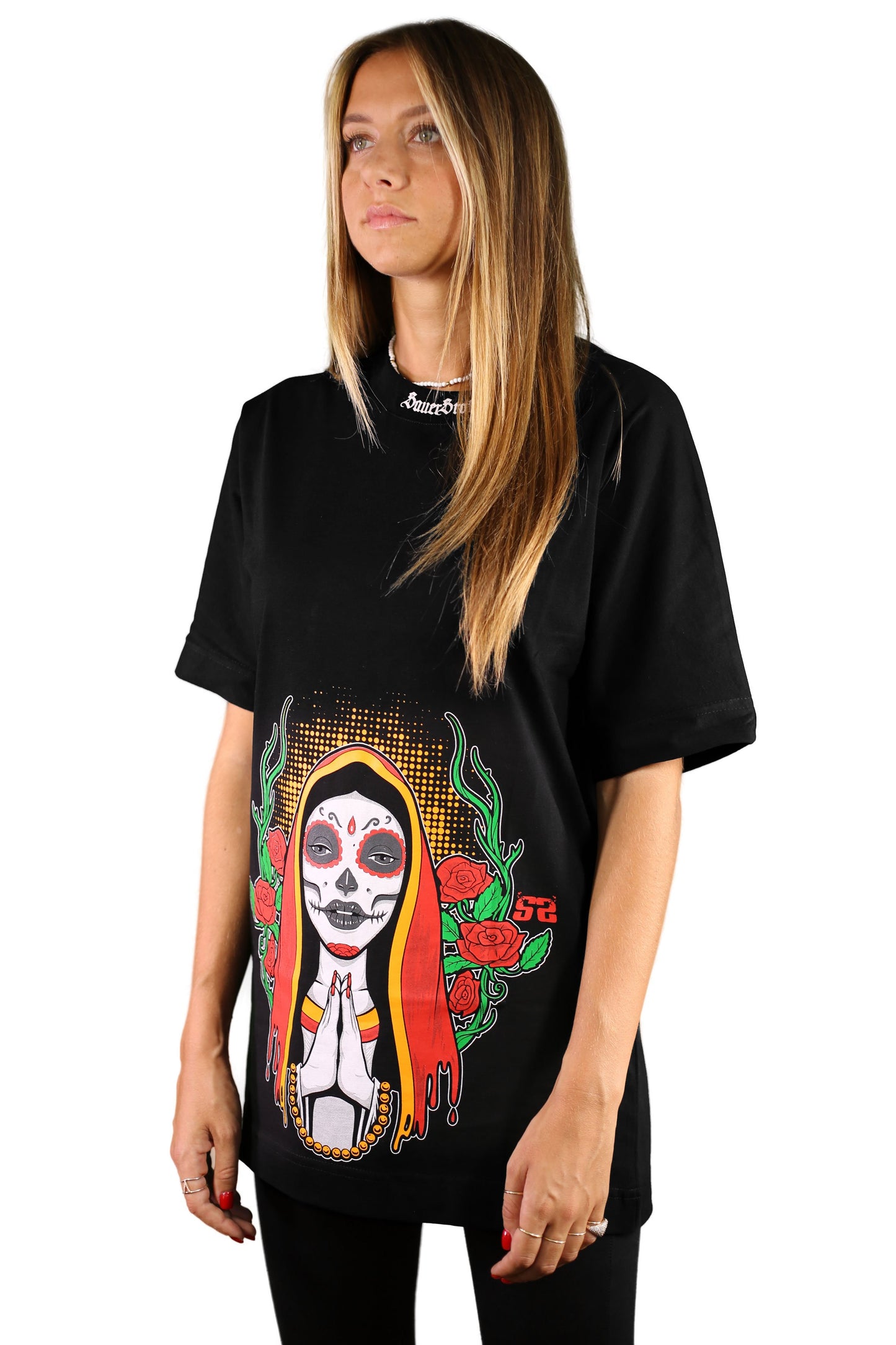 sauerstoff t shirt nera santa muerte disegno