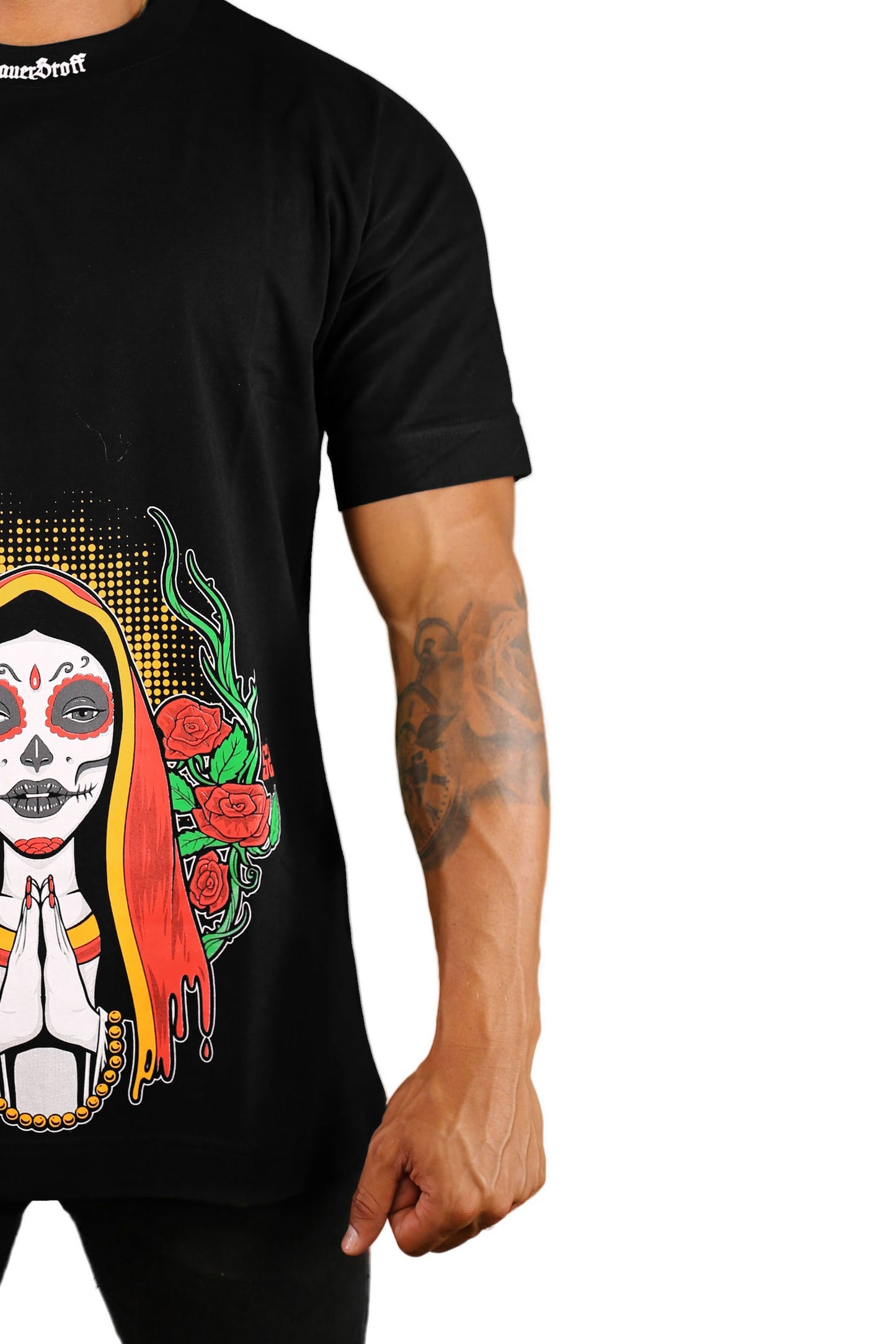 sauerstoff t shirt nera santa muerte modello