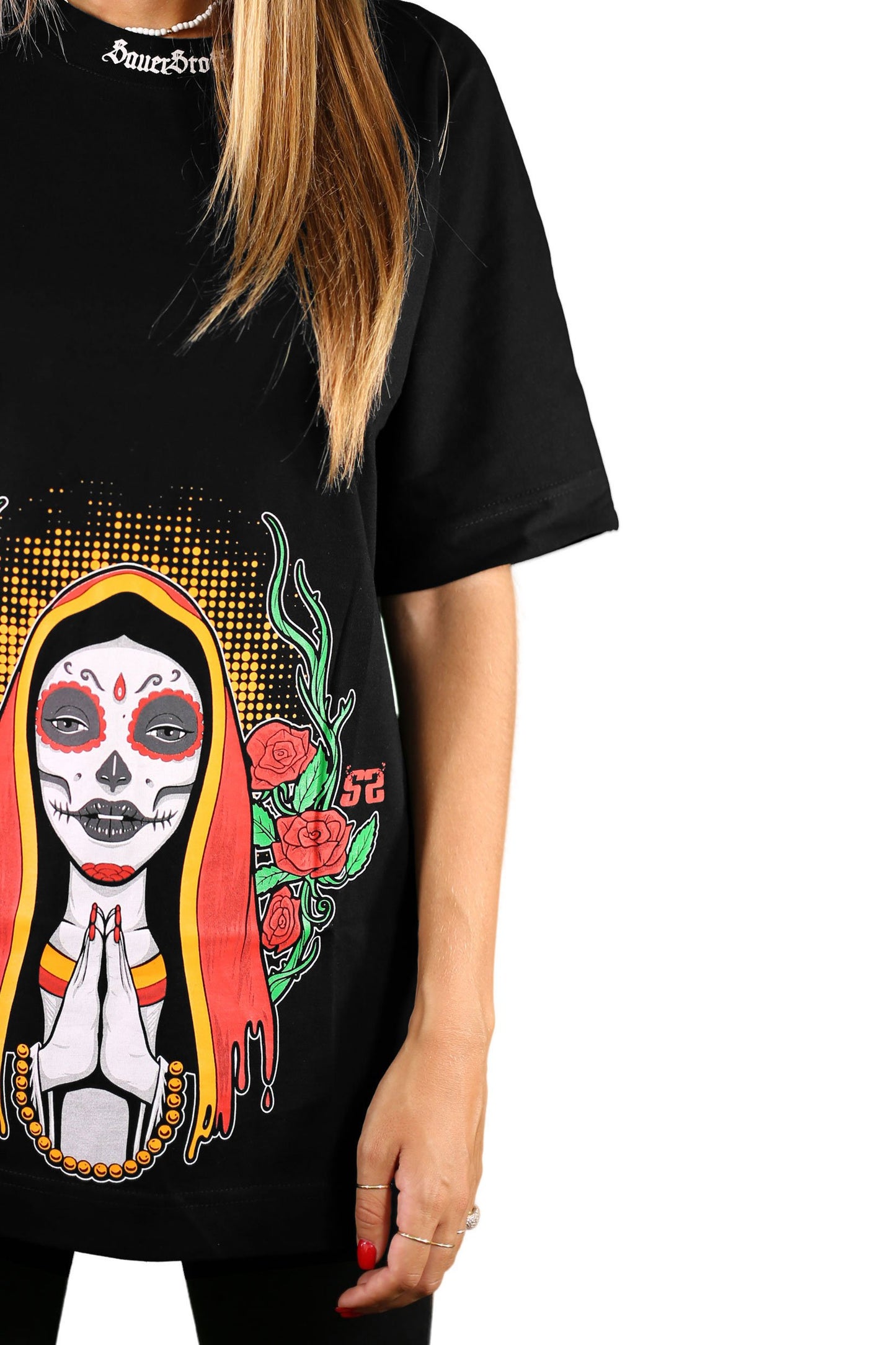 sauerstoff t shirt nera santa muerte modella