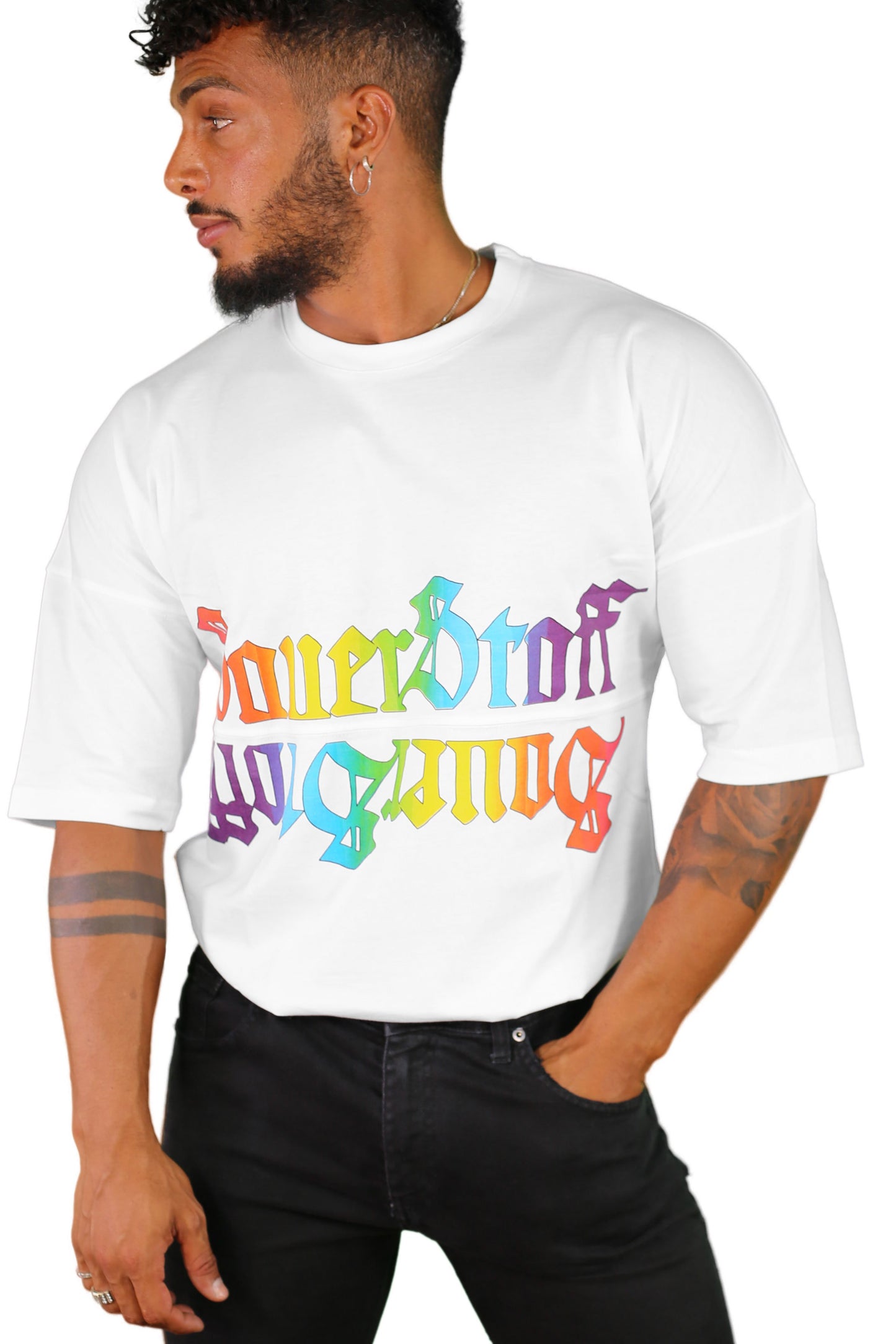 sauerstoff t shirt bianca arcobaleno dettaglio