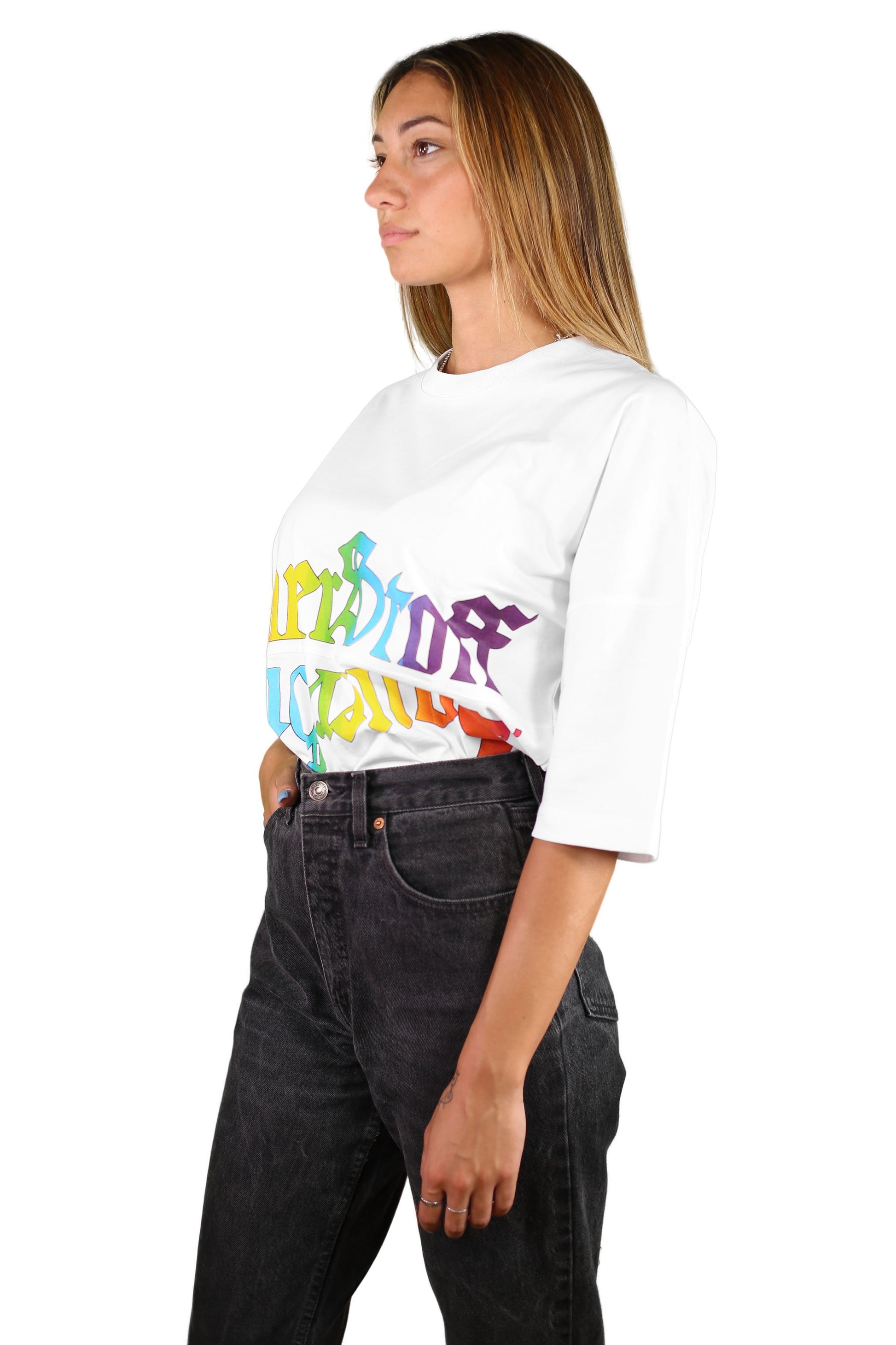 sauerstoff t shirt bianca arcobaleno dettaglio