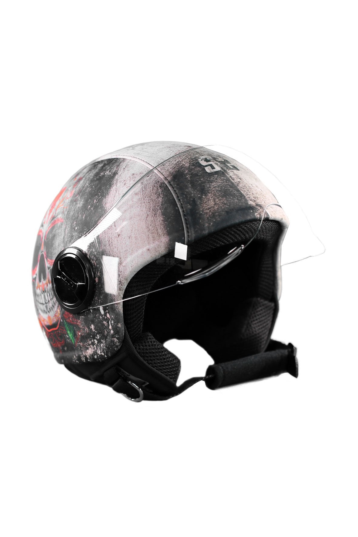 casco demi jet sauerstoff teschio nero e bianco 