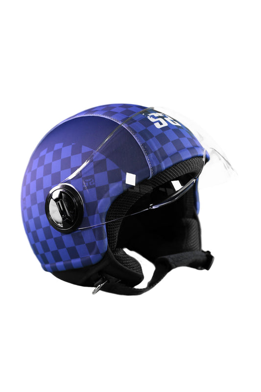 casco demi jet sauerstoff quadri quadretti quadroni blu 