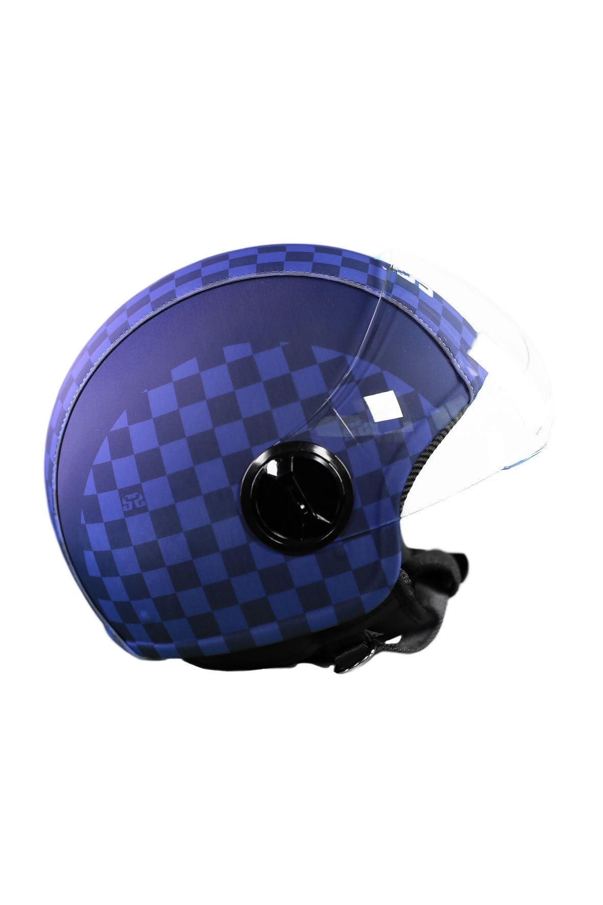 casco demi jet sauerstoff quadri quadretti quadroni blu lato dx