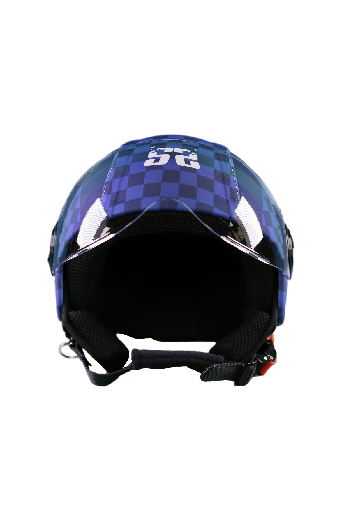 casco demi jet sauerstoff quadri quadretti quadroni blu avanti