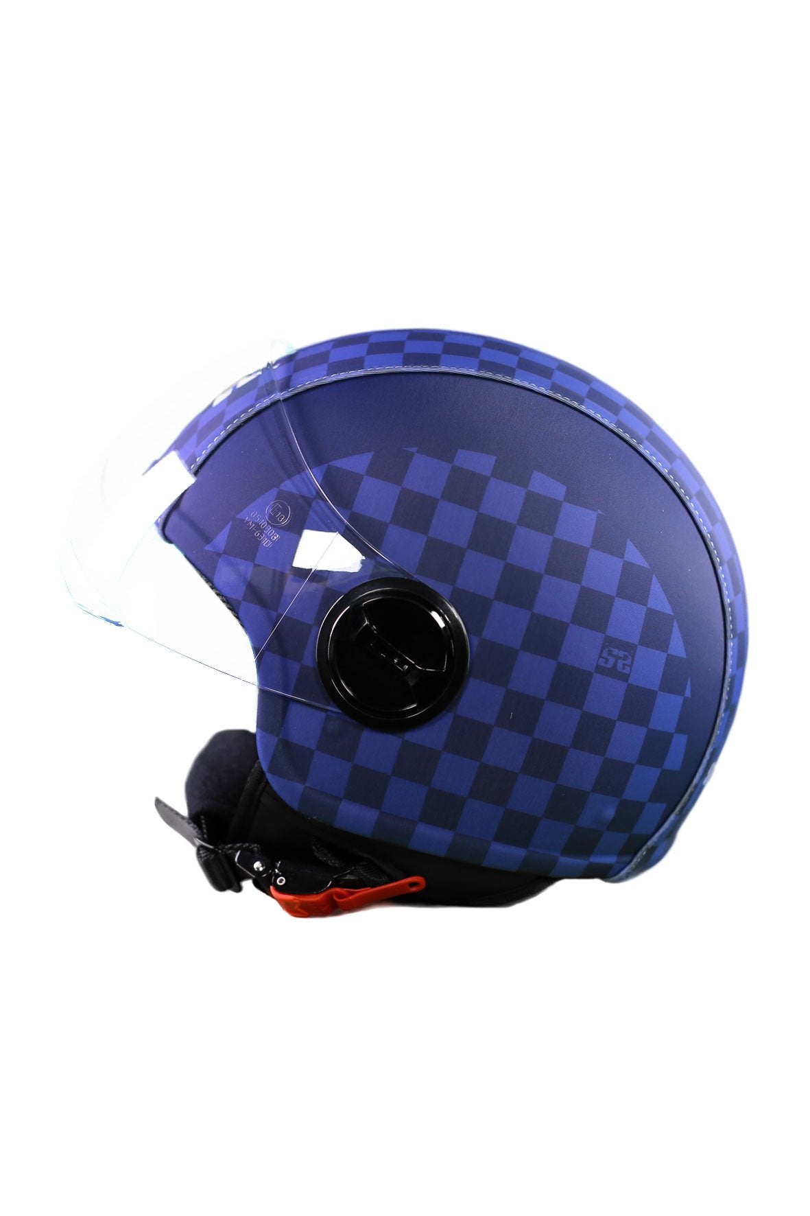 casco demi jet sauerstoff quadri quadretti quadroni blu lato sx