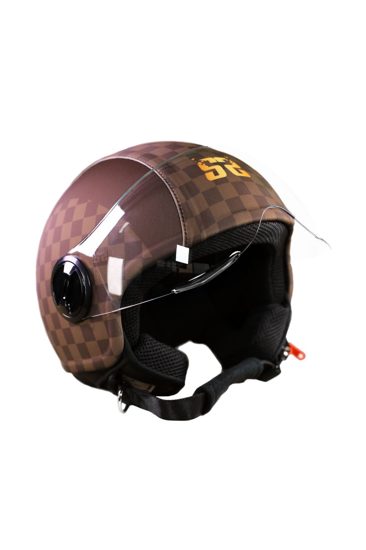 casco demi jet sauerstoff quadri quadretti quadroni marroni 