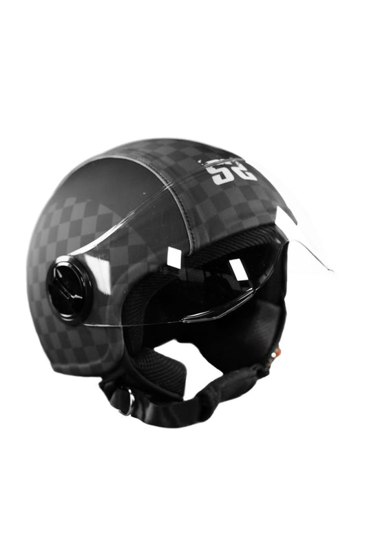 casco demi jet sauerstoff quadri quadretti quadroni neri 