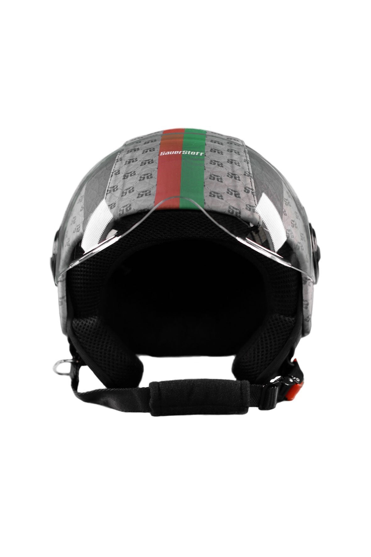 casco demi jet sauerstoff stilizzato italiano nero avanti